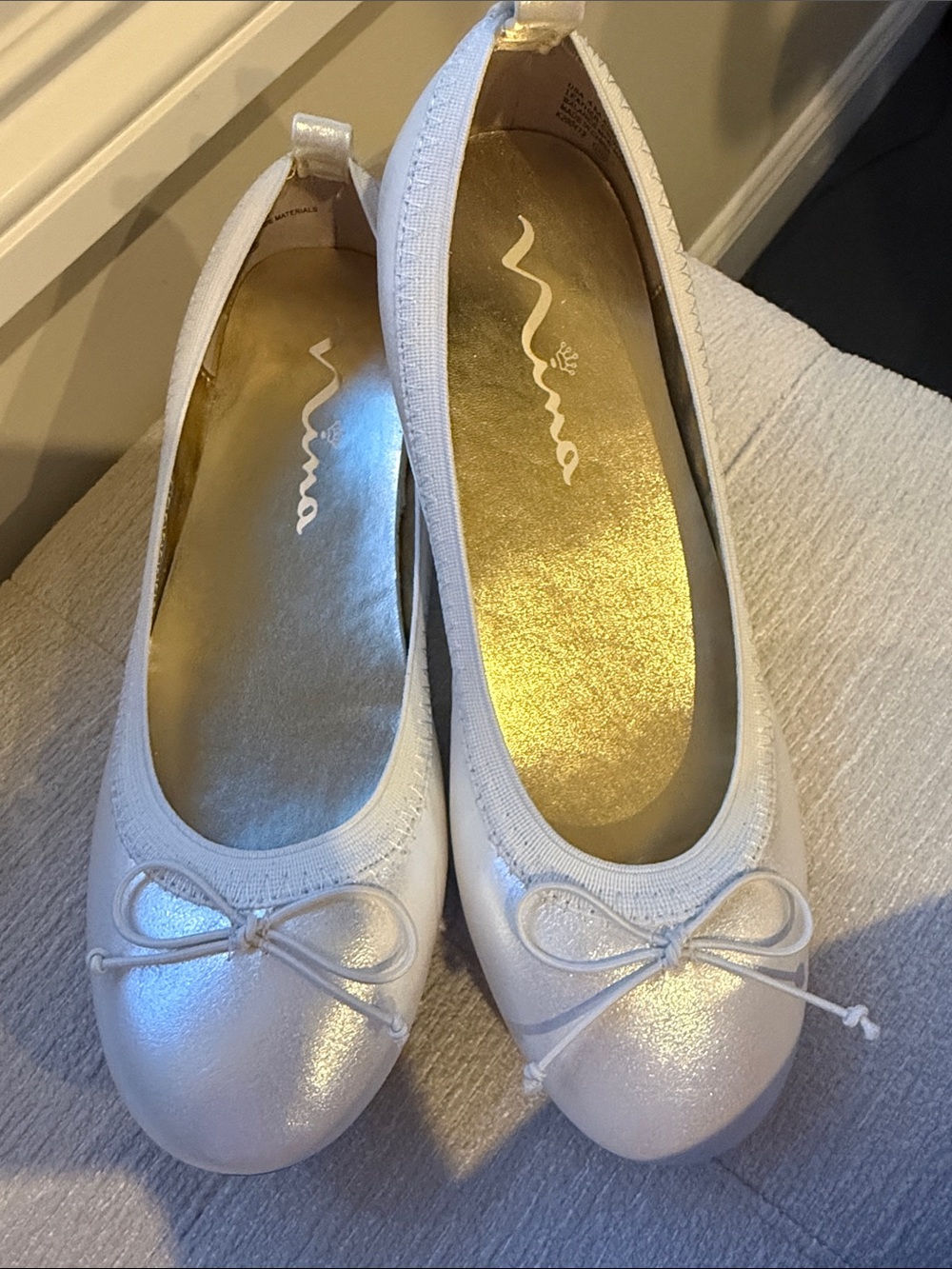 Nina Shimmery Pearl Ballet Flats with Bow